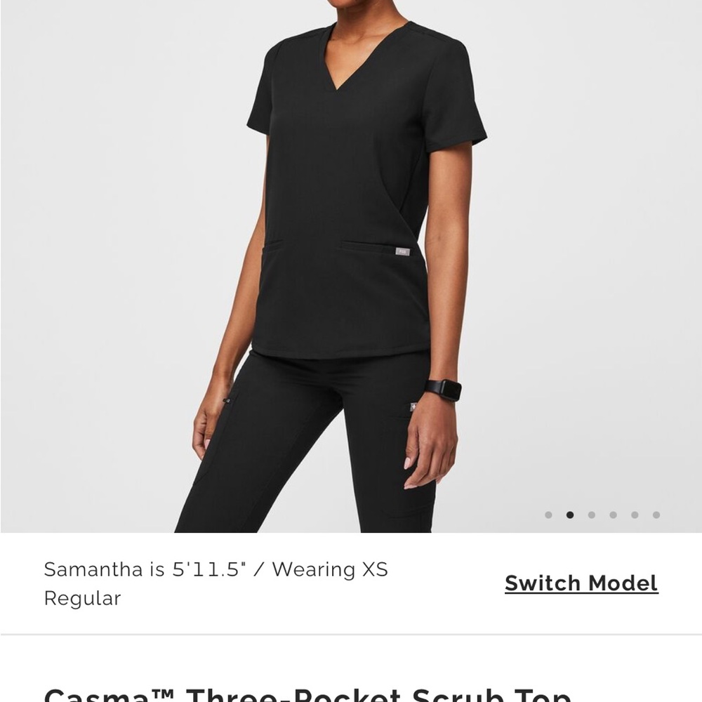 FIGS Casma Three-Pocket Scrub Technical Collection Top Black - Picture 2 of 12